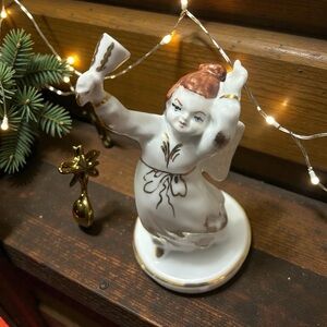 Vintage Camina Fine Porcelain Angel Figurine Gold Trim Romania